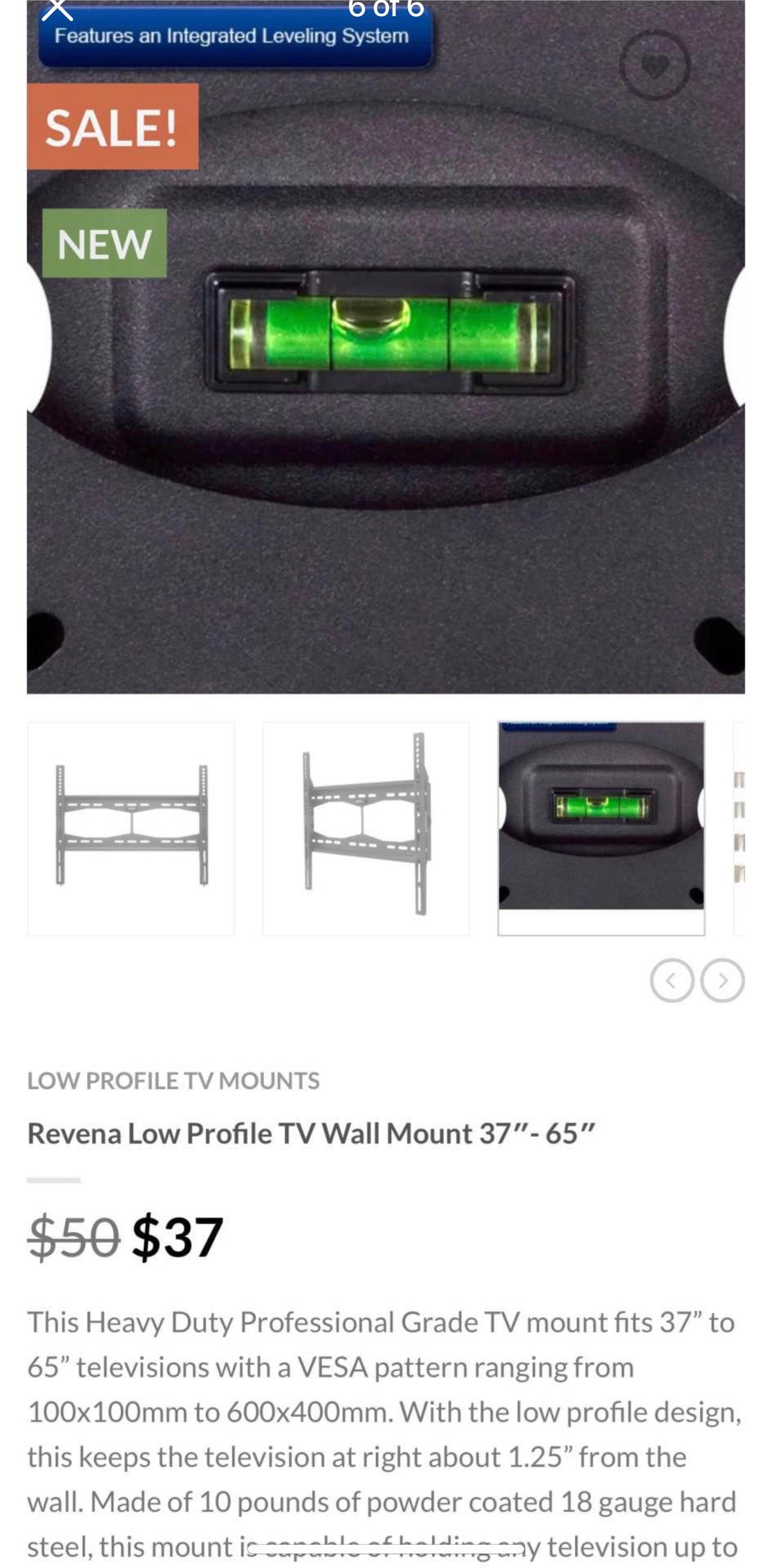 Brand New Revéna Flat Wall Mount for 37"-65" TVs - Mount Your TV with Ease!