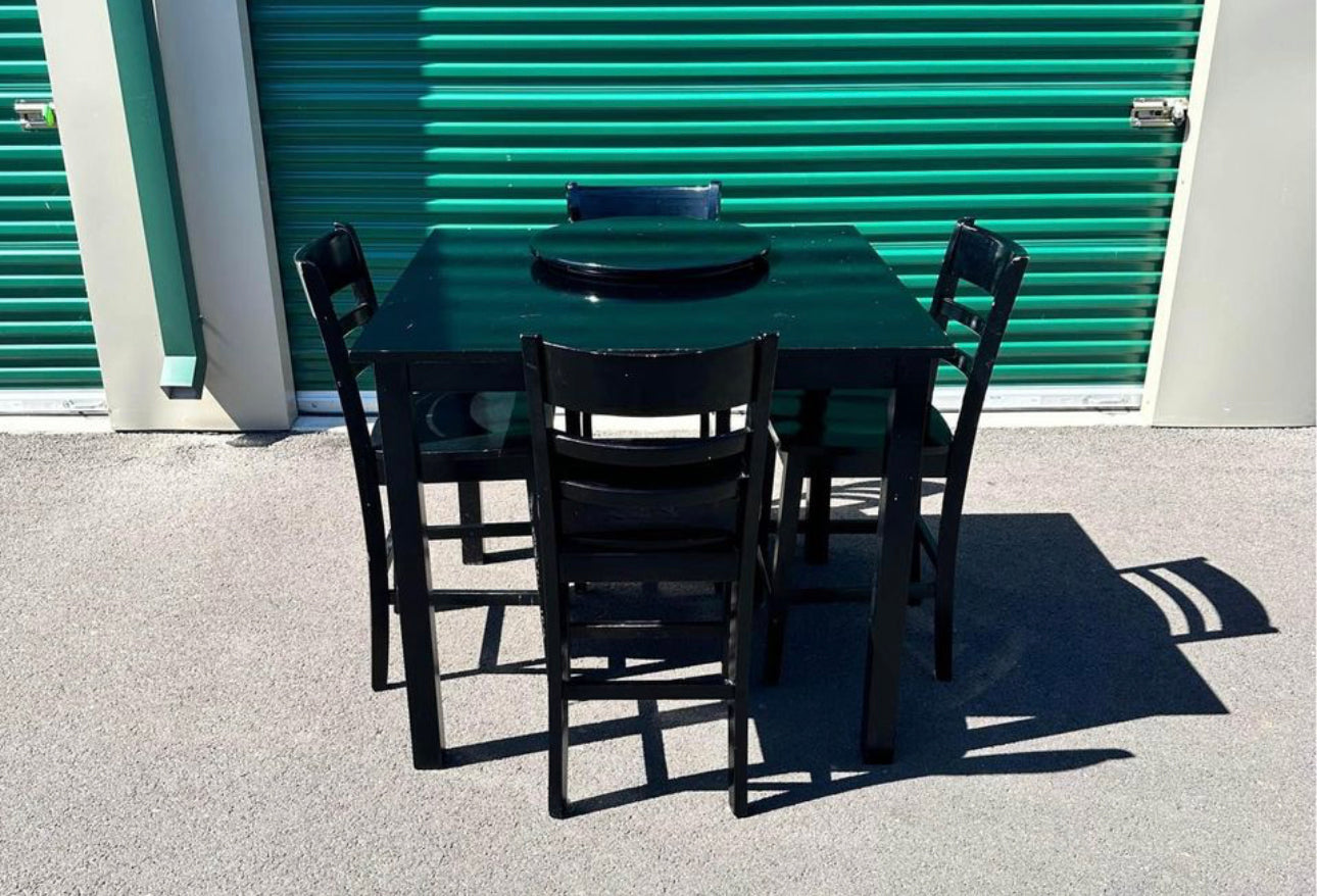 5 Piece Black Dining Set with Rotating Tray